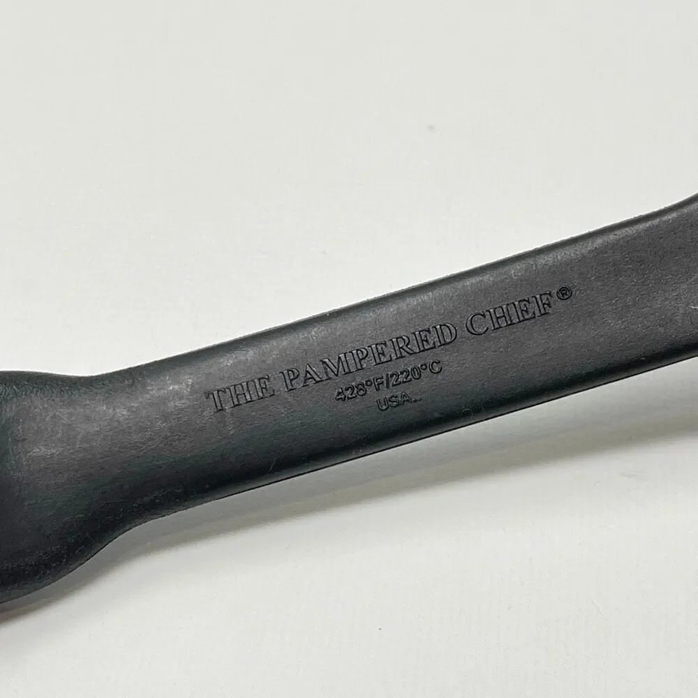 Pampered Chef Kitchen Utensil Black Slotted Serving Cooking Spoon Vintage
